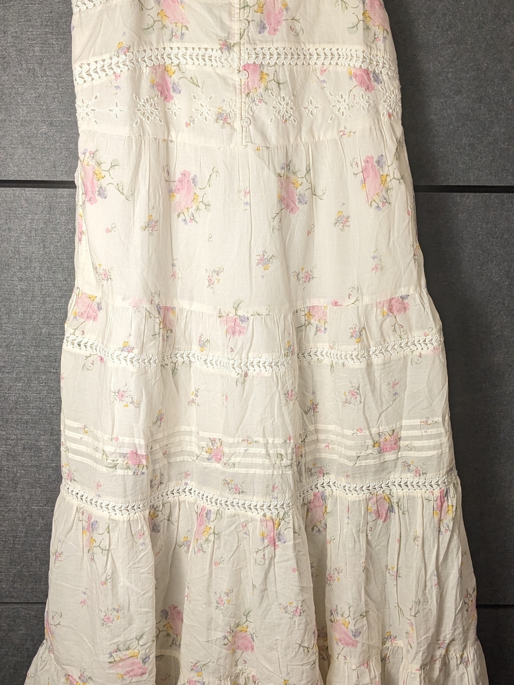 Universal Thread Cream Floral Tiered Maxi Dress with Pink Accents